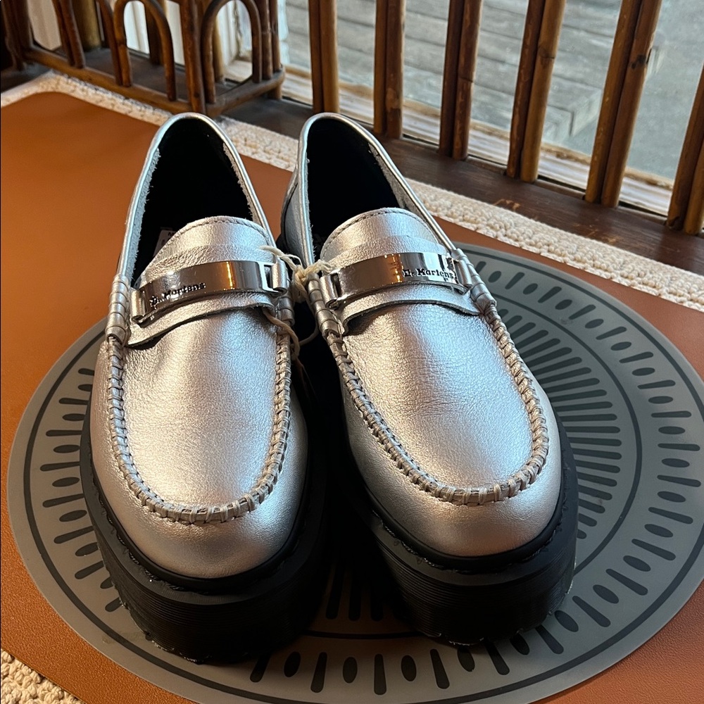 Dr. Martens Silver Loafers with Black Soles